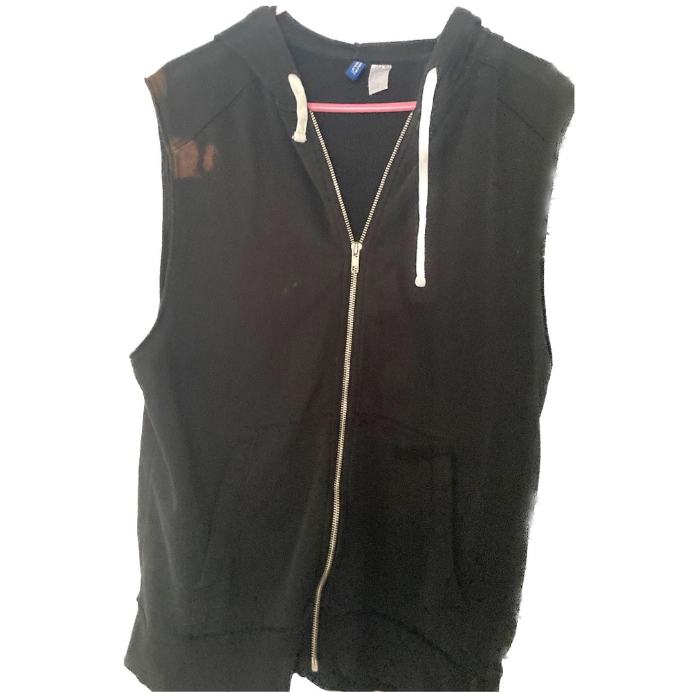 Divded Zip Up Hooded Vest, Men's Medium, Black